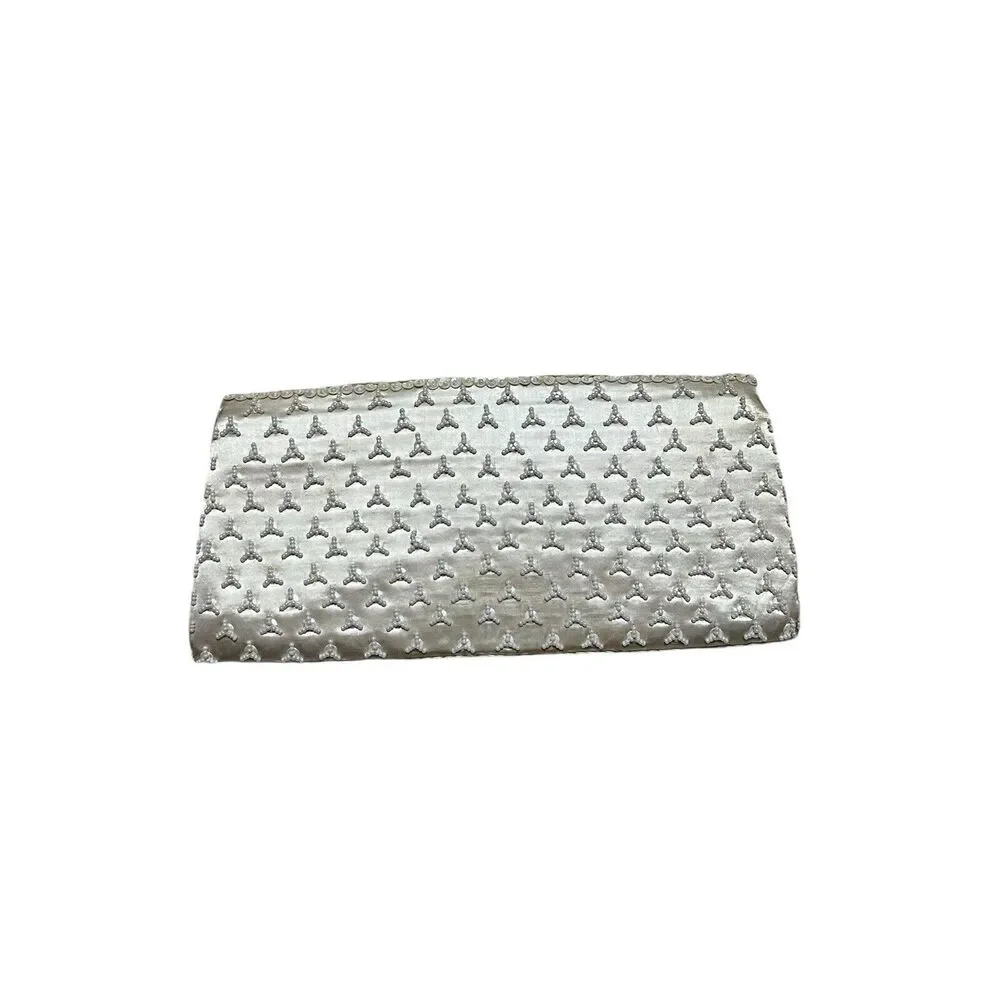 Vintage Cream Satin Beaded Sequin Iridescent Clutch